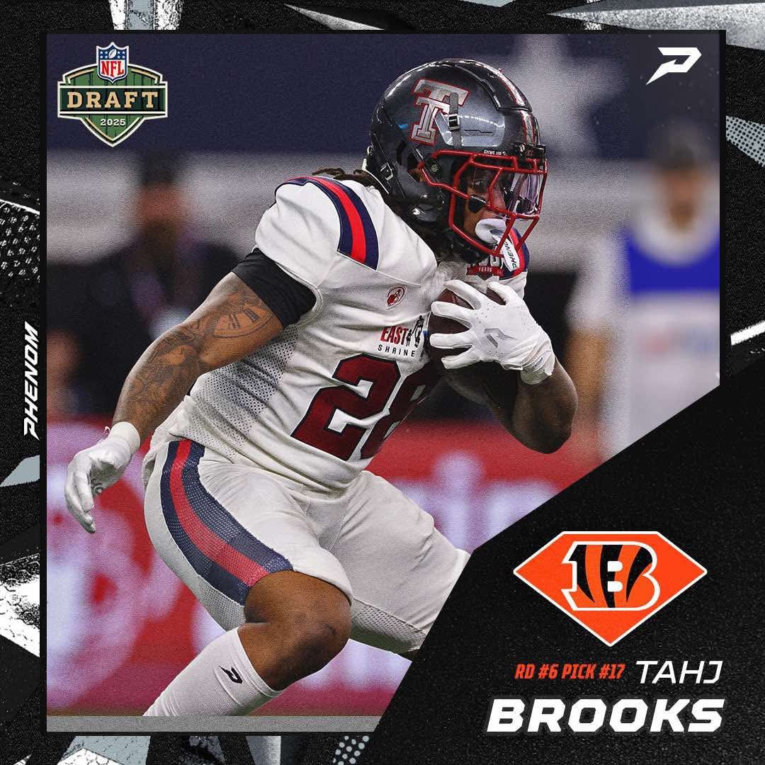Congrats to Tahj Brooks — drafted in the 6th round by the Bengals. 

Blessed to have earned his trust as he repped our gear at the East-West Shrine Bowl alongside top NFL prospects. 

The journey’s just getting started! 

#PhenomFamily #nfldraft #Bengals #FootballGloves