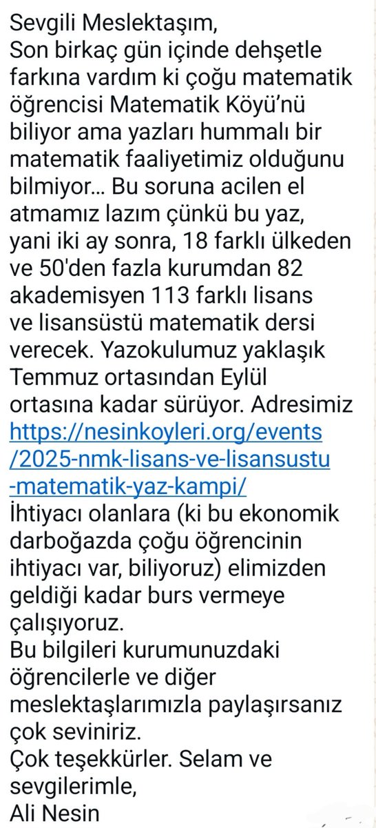 Ali Nesin'den mesaj var.