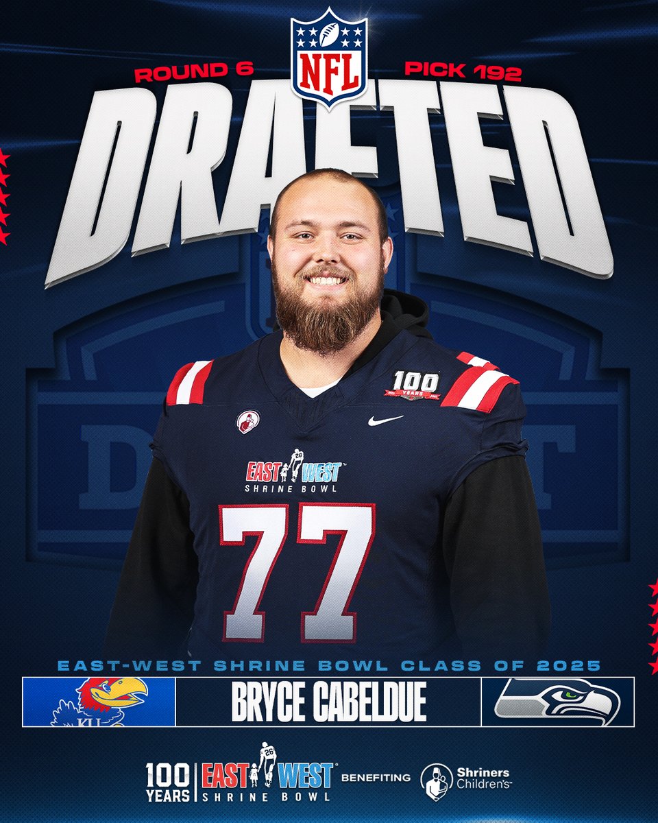 East-West Shrine Bowl (@shrinebowl) on Twitter photo #ShrineBowl ➡️ <a href="/NFL/">NFL</a>
Congratulations to Bryce Cabeldue (<a href="/bcabeldue01/">Bryce Cabeldue</a>) from <a href="/KU_Football/">Kansas Football</a> on being drafted by the <a href="/Seahawks/">Seattle Seahawks</a> in the 2025 #NFLDraft!
#ShrineBowlPRO #ShrineBowl ➡️ <a href="/NFL/">NFL</a>
Congratulations to Bryce Cabeldue (<a href="/bcabeldue01/">Bryce Cabeldue</a>) from <a href="/KU_Football/">Kansas Football</a> on being drafted by the <a href="/Seahawks/">Seattle Seahawks</a> in the 2025 #NFLDraft!
#ShrineBowlPRO