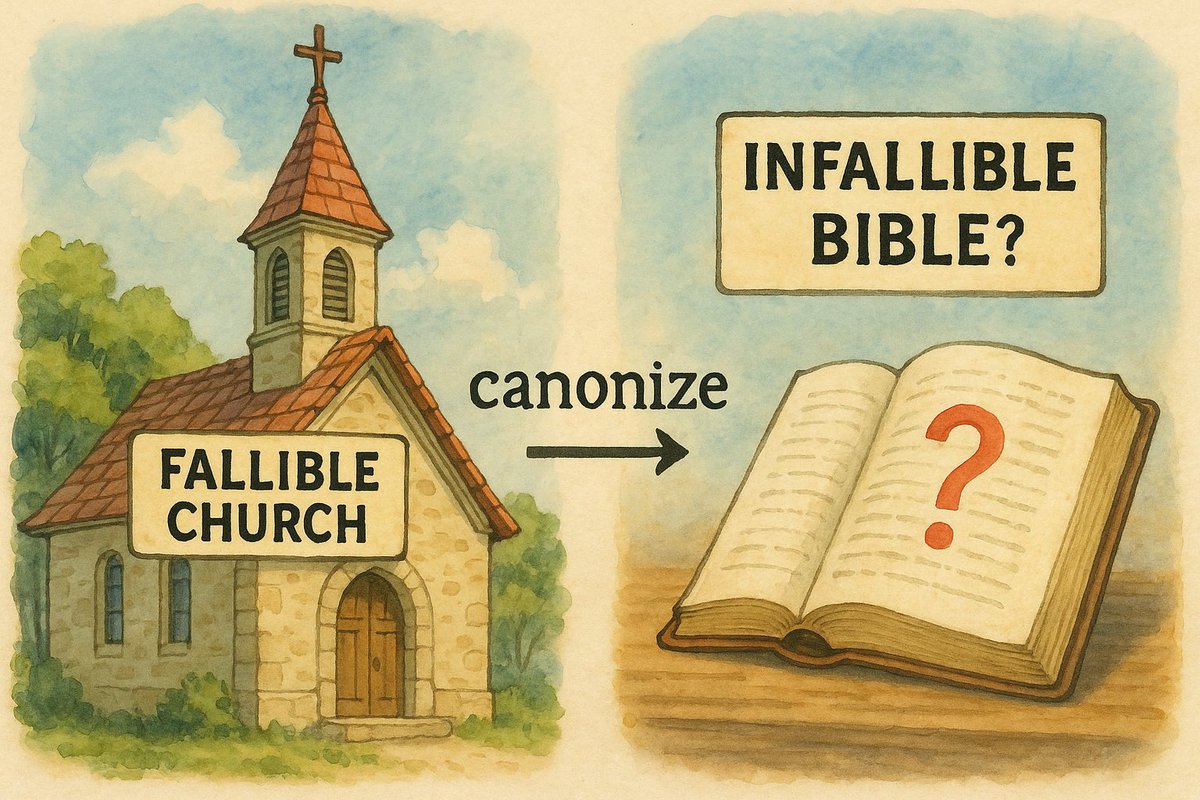 Aaronaeus's tweet image. 🧵 
Could a Fallible Church ➡️Canonize ➡️an Infallible Bible? 

Let’s unpack the principle of causality — and the metaphysical truth that an effect can never be greater than its cause — and see what it means for Scripture. ✝️ 🧵