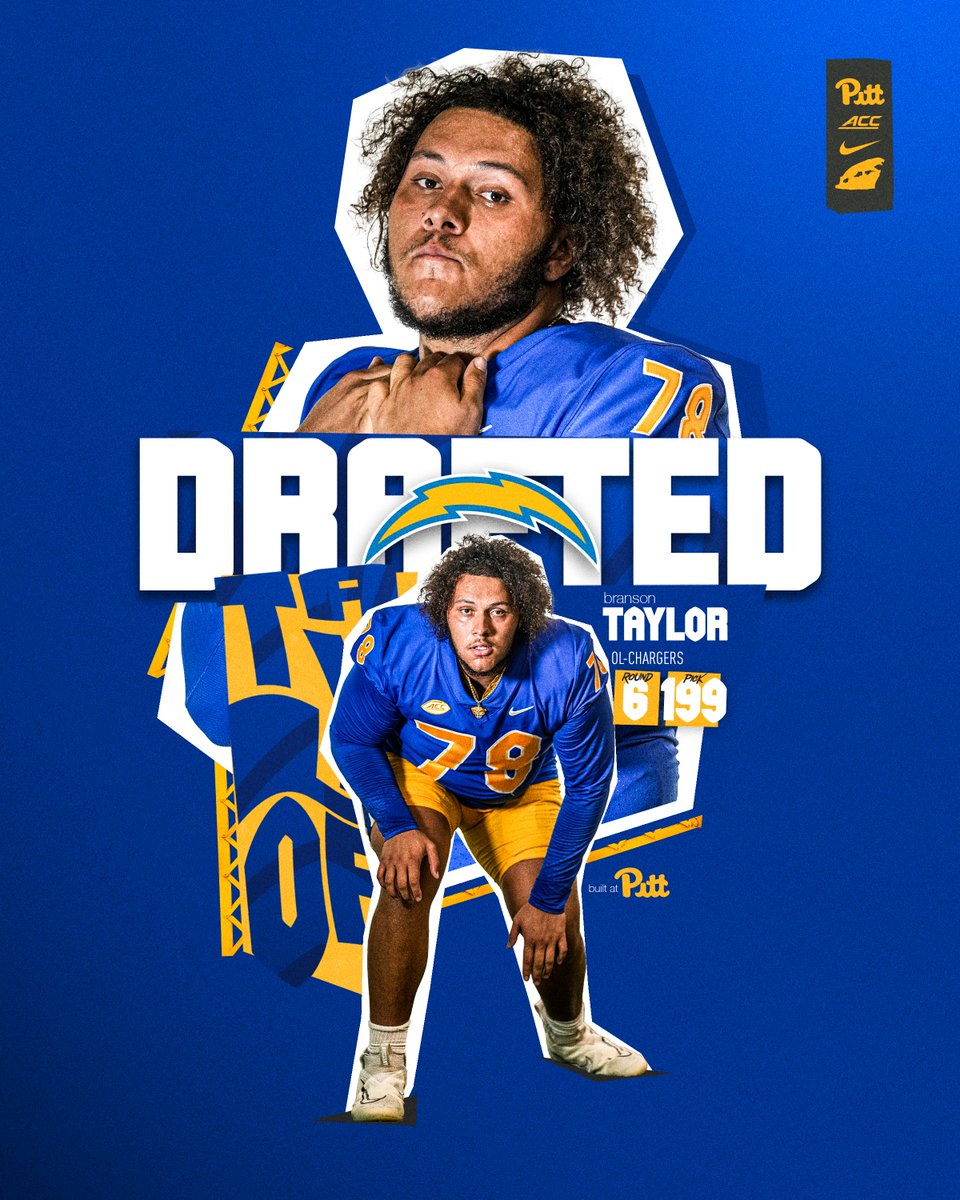 Pitt Football (@pitt_fb) on Twitter photo LA Bound! ⚡️
Branson Taylor // Round 6 // Pick 199
<a href="/btay1k/">Branson Taylor</a> | <a href="/chargers/">Los Angeles Chargers</a>
#H2P ➡️ <a href="/NFLDraft/">NFL Draft</a> ➡️ <a href="/NFL/">NFL</a> LA Bound! ⚡️
Branson Taylor // Round 6 // Pick 199
<a href="/btay1k/">Branson Taylor</a> | <a href="/chargers/">Los Angeles Chargers</a>
#H2P ➡️ <a href="/NFLDraft/">NFL Draft</a> ➡️ <a href="/NFL/">NFL</a>