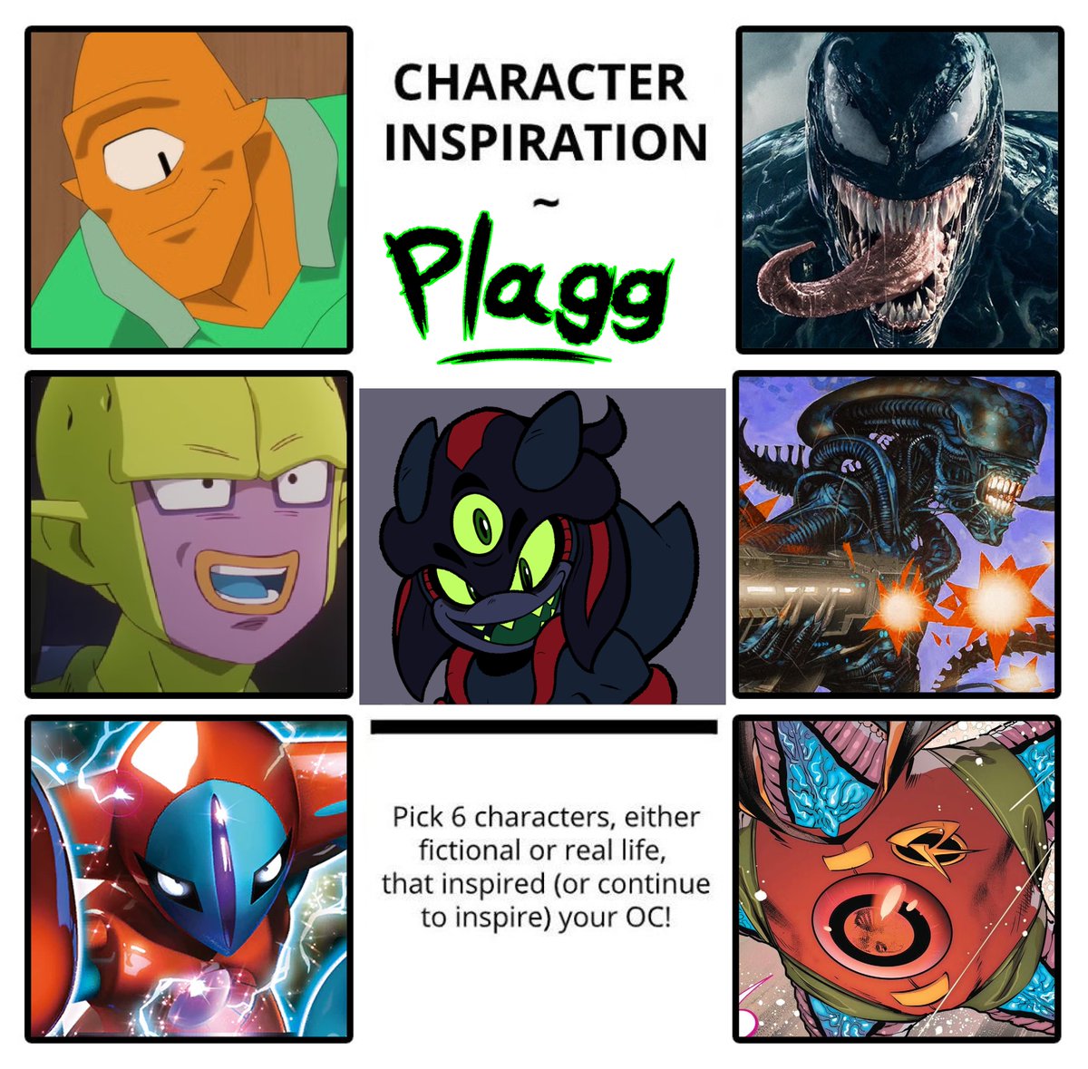 Just for fun, here are the characters that helped inspire Plagg. Of course, Eclipse the Darkling is also an inspiration, but I only had six slots! 😅