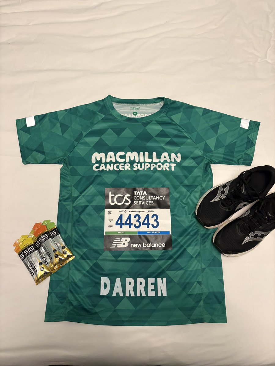 All sorted for the big one tomorrow!🏃‍♂️

Donations still welcome folks 💚

<a href="/LondonMarathon/">TCS London Marathon</a> 
<a href="/macmillancancer/">Macmillan Cancer Support</a> 
<a href="/TeamMcKeown/">Team McKeown</a> 

justgiving.com/page/darren-pu…