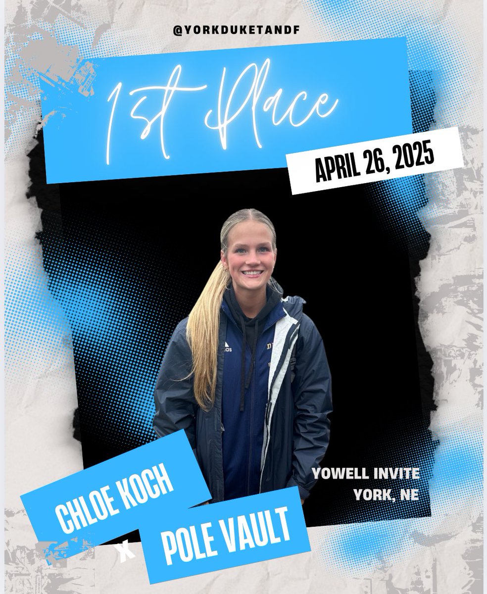 🚨SCHOOL RECORD ALERT!! 
Chloe Koch set the standard in the Pole Vault! She vaulted 11’2” for a new school record and gold medal finish! #yorkdukes
