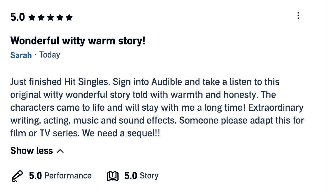 The latest reviews of Hit Singles. The more days go by, the more people fall in love with it. ❤️

I keep saying this, but this show's special. We knew it from the start. Now we want as many people as possible to hear it.

Which is why we called in favors from some old friends!