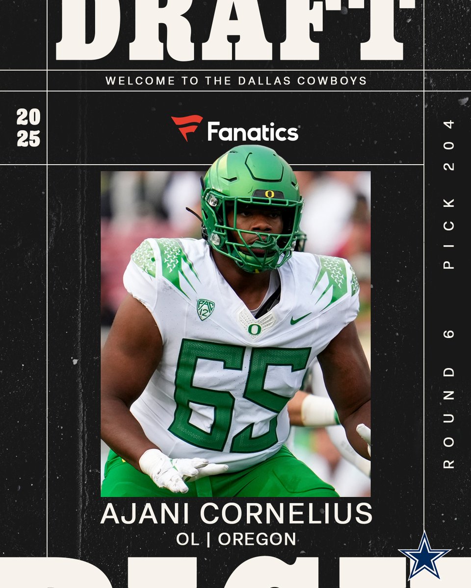 Dallas Cowboys (@dallascowboys) on Twitter photo Cornelius is coming to Dallas ⭐️
<a href="/AJCornelius65/">Ajani Cornelius</a> | <a href="/oregonfootball/">Oregon Football</a>
#CowboysDraft | <a href="/Fanatics/">Fanatics</a> Cornelius is coming to Dallas ⭐️
<a href="/AJCornelius65/">Ajani Cornelius</a> | <a href="/oregonfootball/">Oregon Football</a>
#CowboysDraft | <a href="/Fanatics/">Fanatics</a>