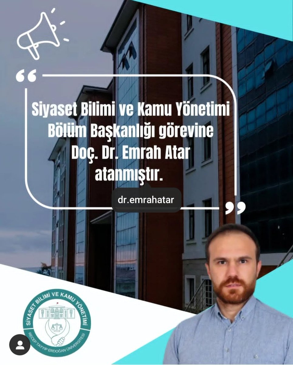 Recep Tayyip Erdoğan Üniversitesi Siyaset bilimi ve kamu yönetimi bölüm başkanlığına atanan kıymetli kuzenim Emrah Atar'a görevinde üstün Başarılar diliyorum. 
<a href="/_cevdetyilmaz/">Cevdet Yılmaz</a> 
<a href="/FeyziBerdibek1/">Feyzi Berdibek🇹🇷</a> 
<a href="/Korkutata_Zeki/">Zeki Korkutata</a> 
<a href="/Cemalkocakelci/">Cemal Koçakelçi</a> 
<a href="/binfed1212/">binfed federasyon</a> 
<a href="/ZiyaSozen/">Ziya SÖZEN</a>