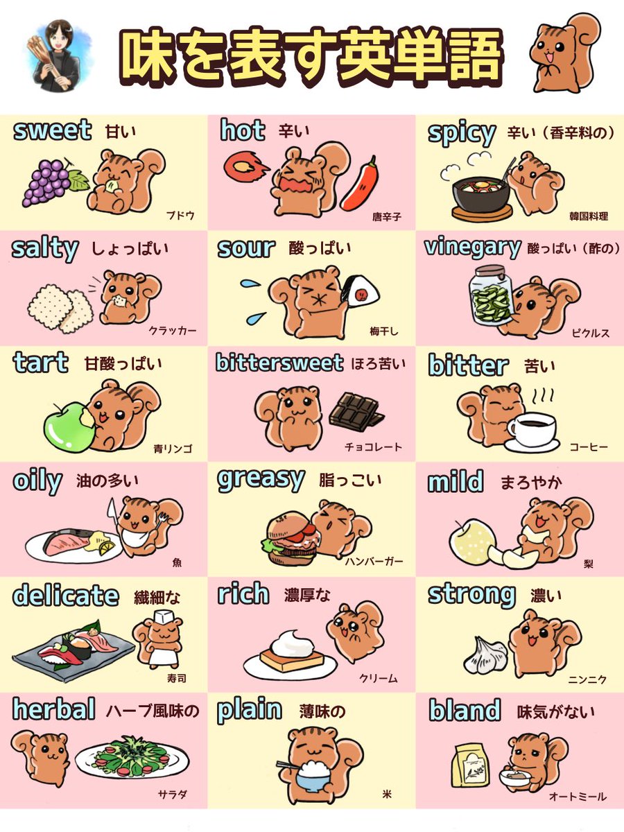 英会話に必要な味の表現をまとめました。