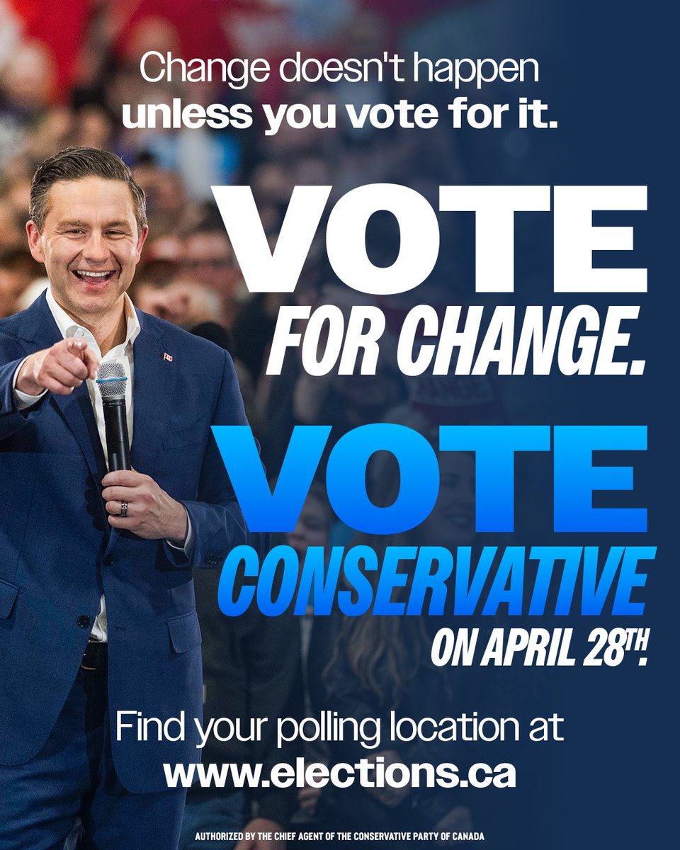grade_liz's tweet image. Change doesn't happen unless you vote for it.

Vote for change.
Vote Conservative.
On April 28th.
🗳️🟦🍁

Find your polling location at elections.ca

#CanadaFirst #PierrePoilievre #BringItHome #AxeTheTax #BuildTheHomes #FixTheBudget #StopTheCrime #UniRose