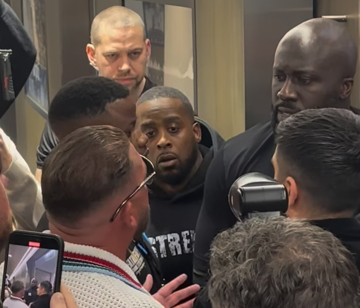 Billy Joe Saunders is trying to sneak into Eubank Jrs changing room but gets caught out #EubankBenn