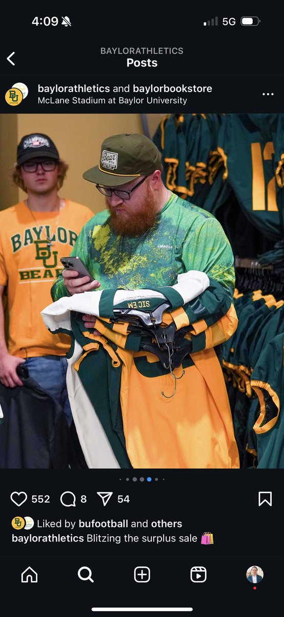 rossutley's tweet photo. @TravisHeim spotted in Waco, TX this morning loading up on Baylor swag.  Sic ‘Em Travis! https://t.co/6IvlMDjHTC