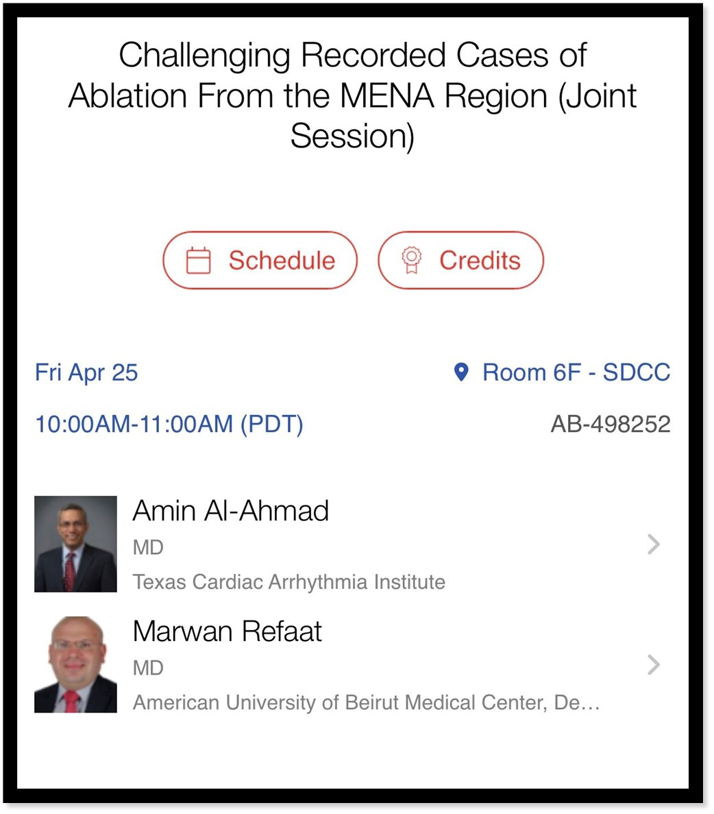 Arab HRS - Heart Rhythm Society (@arabhrs) on Twitter photo 🧵Excellent session! Thanks to Dr. <a href="/DrMarwanRefaat/">Prof Marwan Refaat</a> & <a href="/aalahmadmd/">Amin Al-Ahmad, MD</a> co-chairing this joint <a href="/ArabHRS/">Arab HRS - Heart Rhythm Society</a> session on challenging #ablateVT & #SVT ablation cases.
Interesting discussion🌟on unique aspects of arrhythmia care in the MENA region! #Epeeps 🧵Excellent session! Thanks to Dr. <a href="/DrMarwanRefaat/">Prof Marwan Refaat</a> & <a href="/aalahmadmd/">Amin Al-Ahmad, MD</a> co-chairing this joint <a href="/ArabHRS/">Arab HRS - Heart Rhythm Society</a> session on challenging #ablateVT & #SVT ablation cases.
Interesting discussion🌟on unique aspects of arrhythmia care in the MENA region! #Epeeps