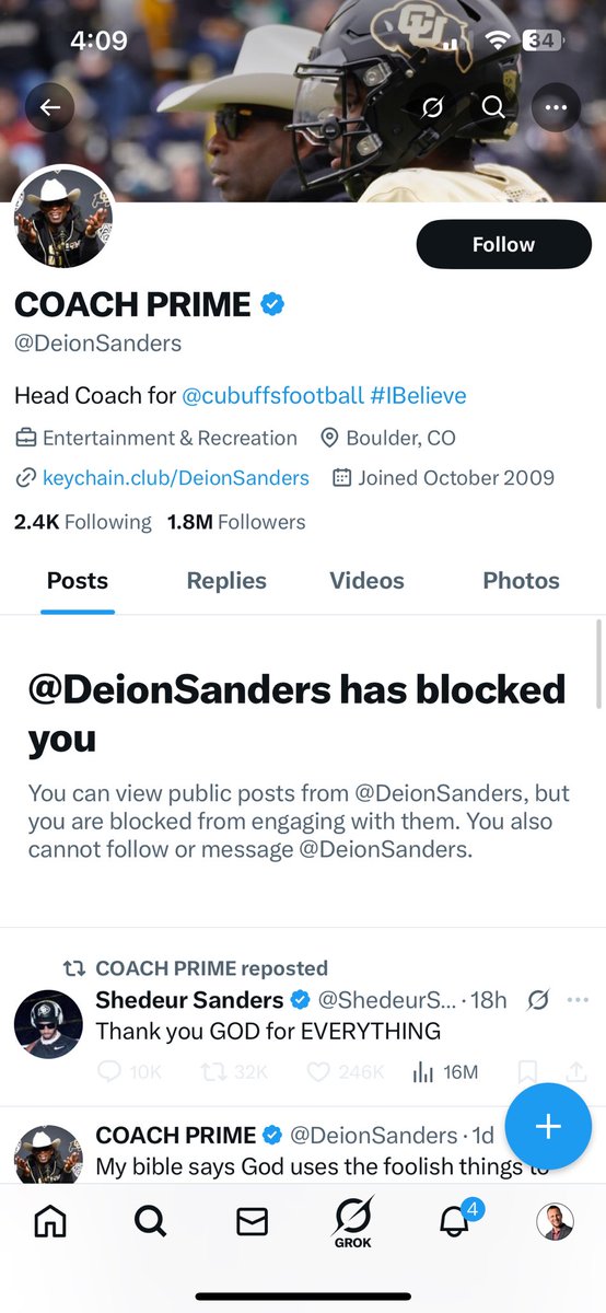 Deion has been on a blocking spree the last few days. I’m far from the only one. He doesn’t want to think about the fact that it was his influence and helicopter soccer dad parenting that heavily contributed to Shedeur’s drop.