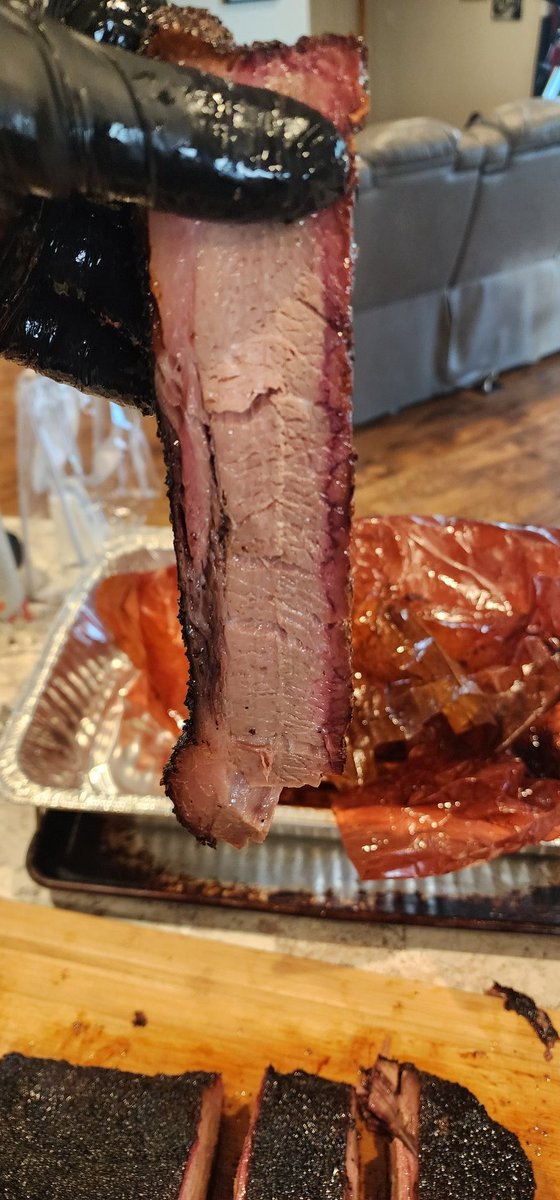 TheZoolza's tweet photo. Pretty proud of this brisket. It took forever with the wind keeping the ambient low. Rested in a vevor warming oven for 8 hours after an 18 hour cook on my @Masterbuilt Gravity 800. Was glorious. Salt, pepper, lump and split. Let's gooo! https://t.co/9uXEG7x0Qv