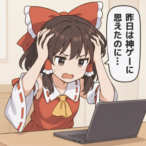 一晩経つと、冷静な自分が戻ってくる。
#ゲーム作る霊夢 