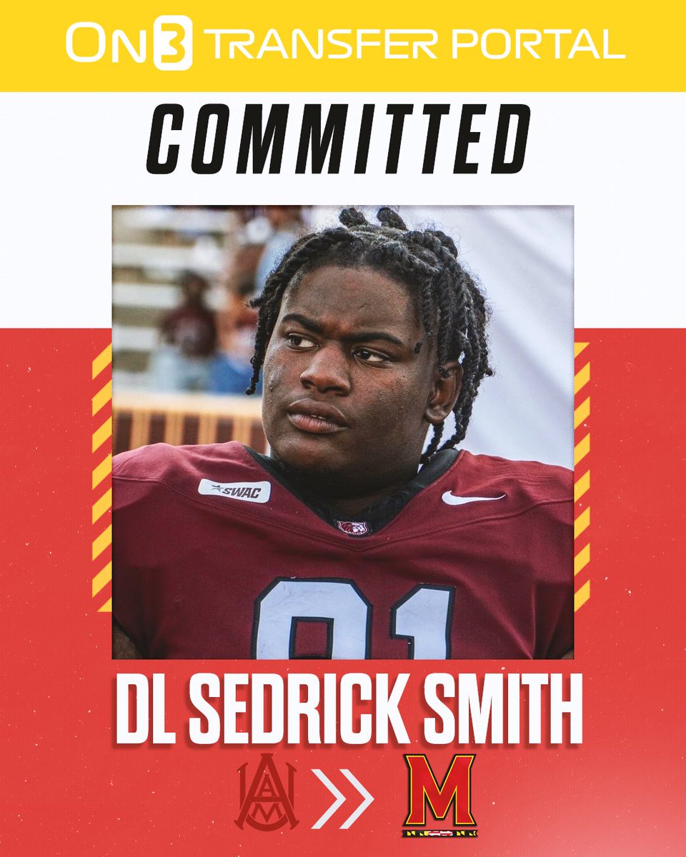 Pete Nakos (@petenakos_) on Twitter photo Alabama A&M DL Sedrick Smith has committed to Maryland, his agency <a href="/QCSports/">Quality Control Sports</a> tells <a href="/SWiltfong_/">Steve Wiltfong</a> and I.
The 6-4, 280-pound DL had 20 tackles and a sack as a true freshman.
on3.com/transfer-porta… Alabama A&M DL Sedrick Smith has committed to Maryland, his agency <a href="/QCSports/">Quality Control Sports</a> tells <a href="/SWiltfong_/">Steve Wiltfong</a> and I.
The 6-4, 280-pound DL had 20 tackles and a sack as a true freshman.
on3.com/transfer-porta…