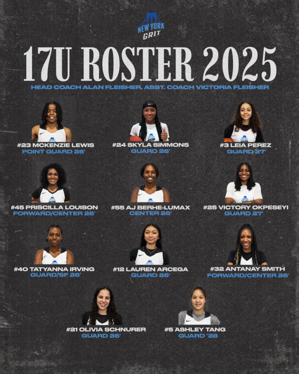 Introducing our 2025 17U roster! 🔥 We’re so pumped about this squad. Come see us play🏀

#GRITstrong #newyorkGRIT #newyorkbasketball #brooklynbasketball