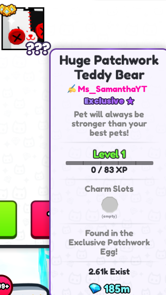 Icexx's tweet photo. Giving away a Huge Patchwork Teddy Bear SIGNED by @MsSamanthaYT

Requirements:
- Follow @Icexx & @MsSamanthaYT
- Like & Retweet
-Comment Your Username
Ends on 4/29

#PetSimulator99 #PS99 #ROBLOX #petsimulator #Giveaway