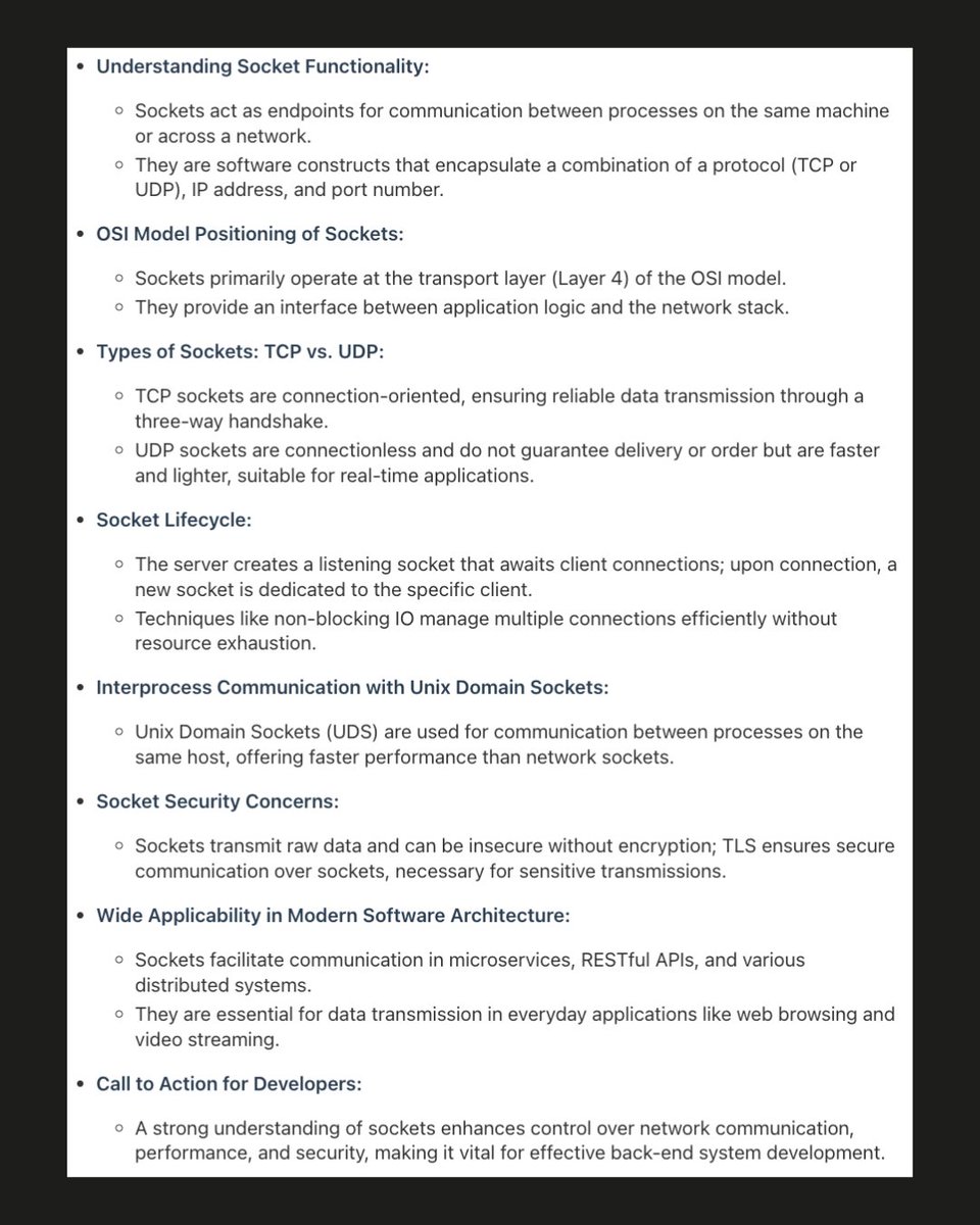 videolensai's tweet image. 99% of Developers Don&apos;t Get Sockets
#Sockets #TransportLayer #TCP #UDP #InterprocessCommunication #UnixDomainSockets #SocketLifecycle #NonBlockingIO #SocketSecurity #TLS #Microservices #RESTfulAPIs #DistributedSystems #DataTransmission #NetworkCommunication #ComputerNetworking