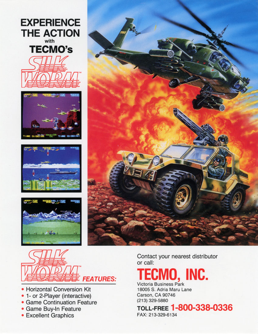 SieOne's tweet photo. Random #arcade posters from yesteryear #647
Title: Silk Worm
Manufacturer: Tecmo
Year: 1988
#RETROGAMING #retrogames #80s #90s #Deniam https://t.co/3u2BEQNPVb