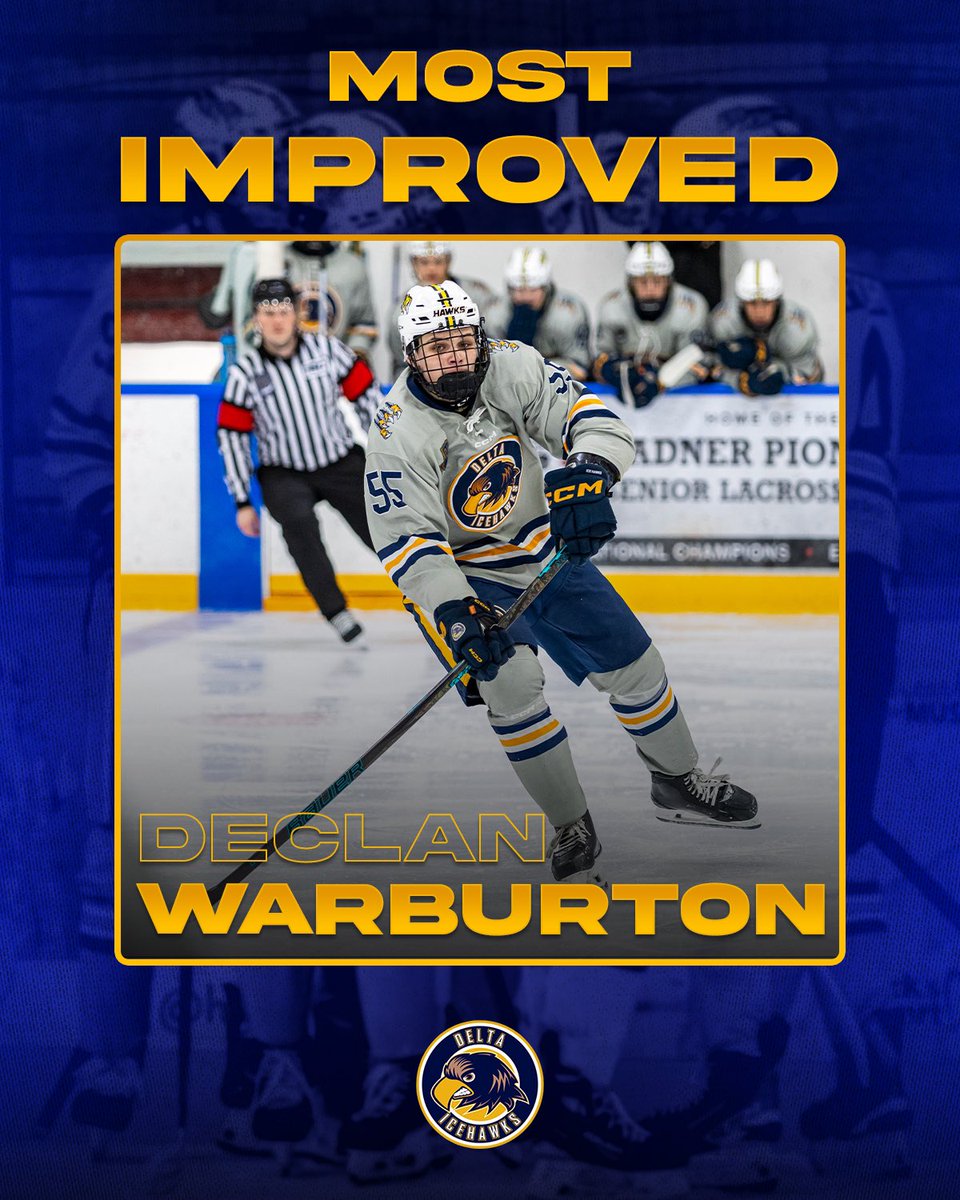 MOST IMPROVED PLAYER!!!

We’re proud to highlight Declan Warburton, who has been named the Ice Hawks’ Most Improved Player for the 2024–25 season—and has also earned the PJHL’s Most Improved Player award!