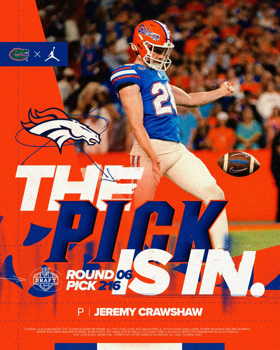 Florida Gators Football (@gatorsfb) on Twitter photo Congrats Jeremy! <a href="/jeremy_crawshaw/">Jeremy Crawshaw</a> will be kickin' it with the <a href="/Broncos/">Denver Broncos</a>
#NFLDraft2025 Congrats Jeremy! <a href="/jeremy_crawshaw/">Jeremy Crawshaw</a> will be kickin' it with the <a href="/Broncos/">Denver Broncos</a>
#NFLDraft2025