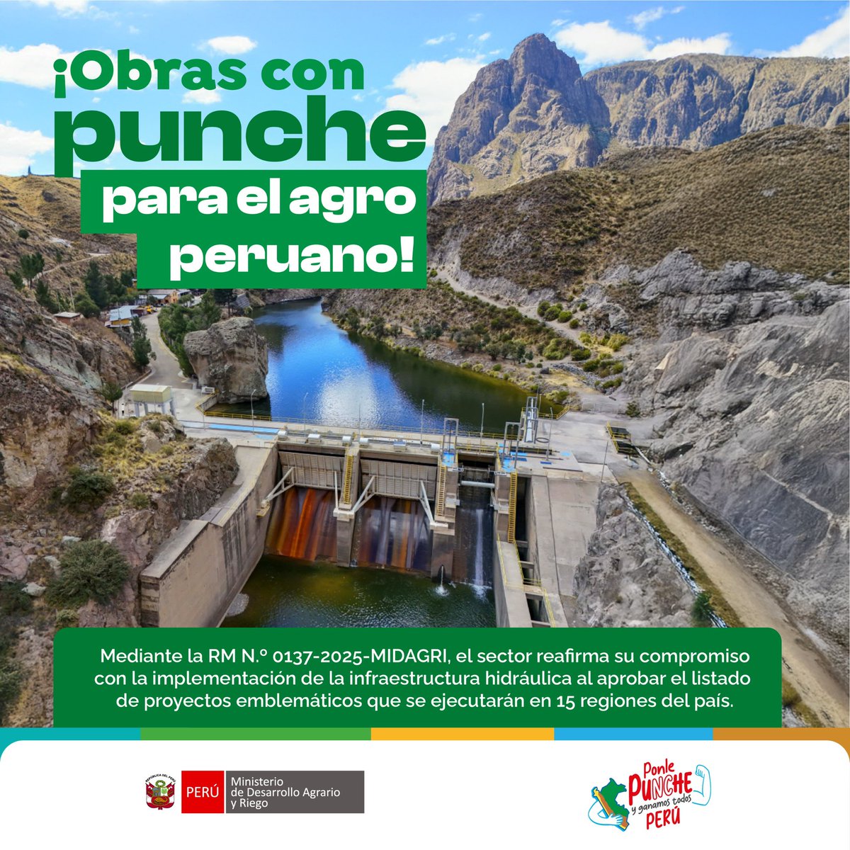midagriperu's tweet photo. #ObrasConPunche | ¡Más agua, más desarrollo para el agro! 💧

Gobierno reafirma su compromiso con la implementación de infraestructura hidráulica y oficializa proyectos de riego en 15 regiones del país.✨

📌 Conoce más aquí 👉🏻 https://t.co/Un2NngmlV2
-
#MidagriPerú 🇵🇪 https://t.co/DBjisVq7Zi
