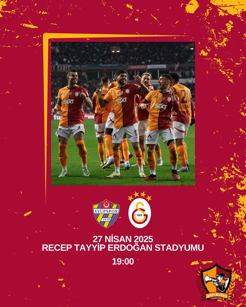 #BugünGünlerdenGALATASARAY 💪

🏆 Trendyol Süper Lig 2024-2025 Şamil Ekinci Sezonu
🗓️ 33. Hafta
⚽ Eyüpspor
📆 27.04.2025
⏰ 19.00
🏟️ Recep Tayyip Erdoğan Stadyumu
📲 #EYPVGS