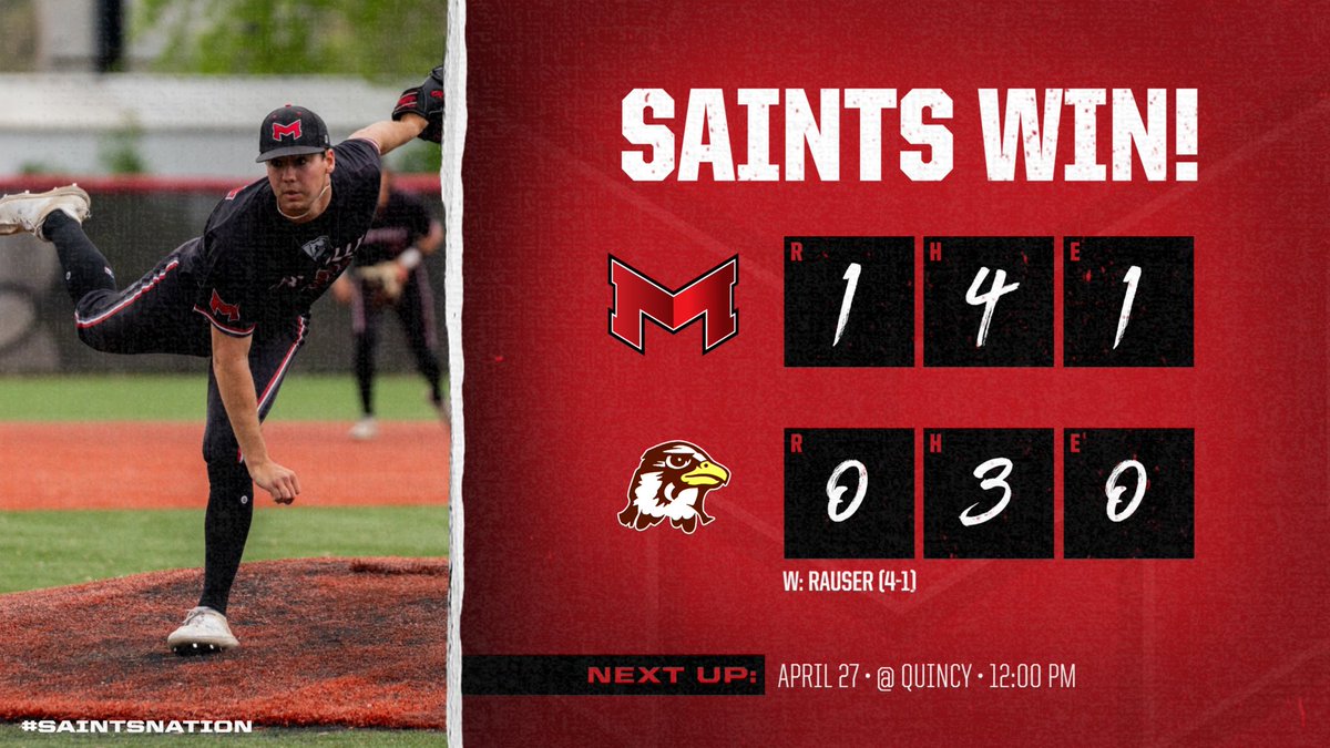 BaseballMU's tweet image. Two winners and two complete game shutouts from the Saints as Rauser goes the distance in game three!