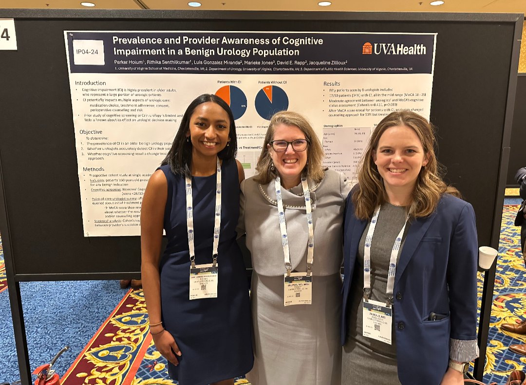 UVA Urology (@uvaurology) on Twitter photo Another #AUA25 update from <a href="/tkrupskiuro/">Tracey L. Krupski</a>: "Congratulations to Dr Zillioux on mentoring Rithika Senthilkumar. Rithika did wonderful job presenting her summer research project on awareness of cognitive impairment in urology population."
Way to go, Rithika AND <a href="/jmzilla/">Jacqueline Zillioux</a>! Another #AUA25 update from <a href="/tkrupskiuro/">Tracey L. Krupski</a>: "Congratulations to Dr Zillioux on mentoring Rithika Senthilkumar. Rithika did wonderful job presenting her summer research project on awareness of cognitive impairment in urology population."
Way to go, Rithika AND <a href="/jmzilla/">Jacqueline Zillioux</a>!