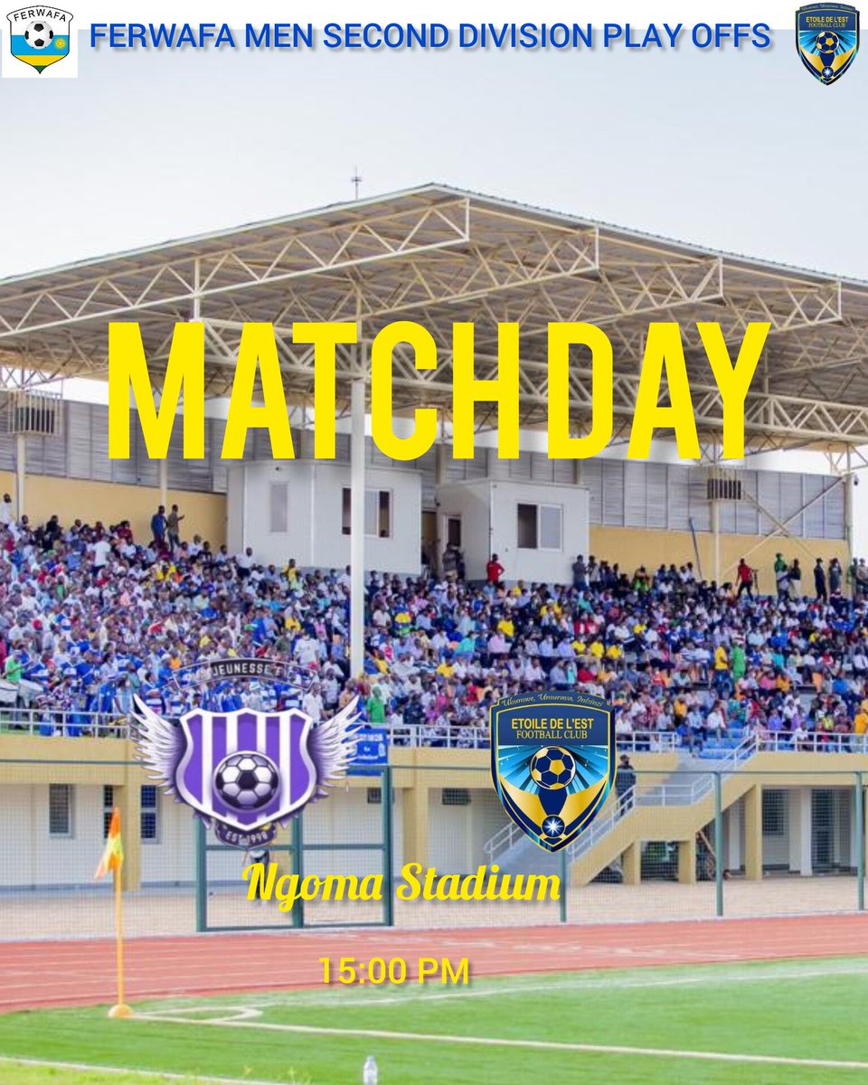 ETOILE DE L'EST FC (@etoile_fc) on Twitter photo FERWAFA MEN SECOND DIVISION PLAY OFFS
#MATCHDAY
Etoile de l'est vs La Jeunesse FC
๐๏ธ Ngoma Stadium
๐
<a href="/NgomaDistrict/">Ngoma District</a> <a href="/KireheDistrict/">Kirehe District</a>
<a href="/FERWAFA/">Rwanda FA</a> <a href="/lajeunessefc/">lajeunessefc</a> FERWAFA MEN SECOND DIVISION PLAY OFFS
#MATCHDAY
Etoile de l'est vs La Jeunesse FC
๐๏ธ Ngoma Stadium
๐
<a href="/NgomaDistrict/">Ngoma District</a> <a href="/KireheDistrict/">Kirehe District</a>
<a href="/FERWAFA/">Rwanda FA</a> <a href="/lajeunessefc/">lajeunessefc</a>