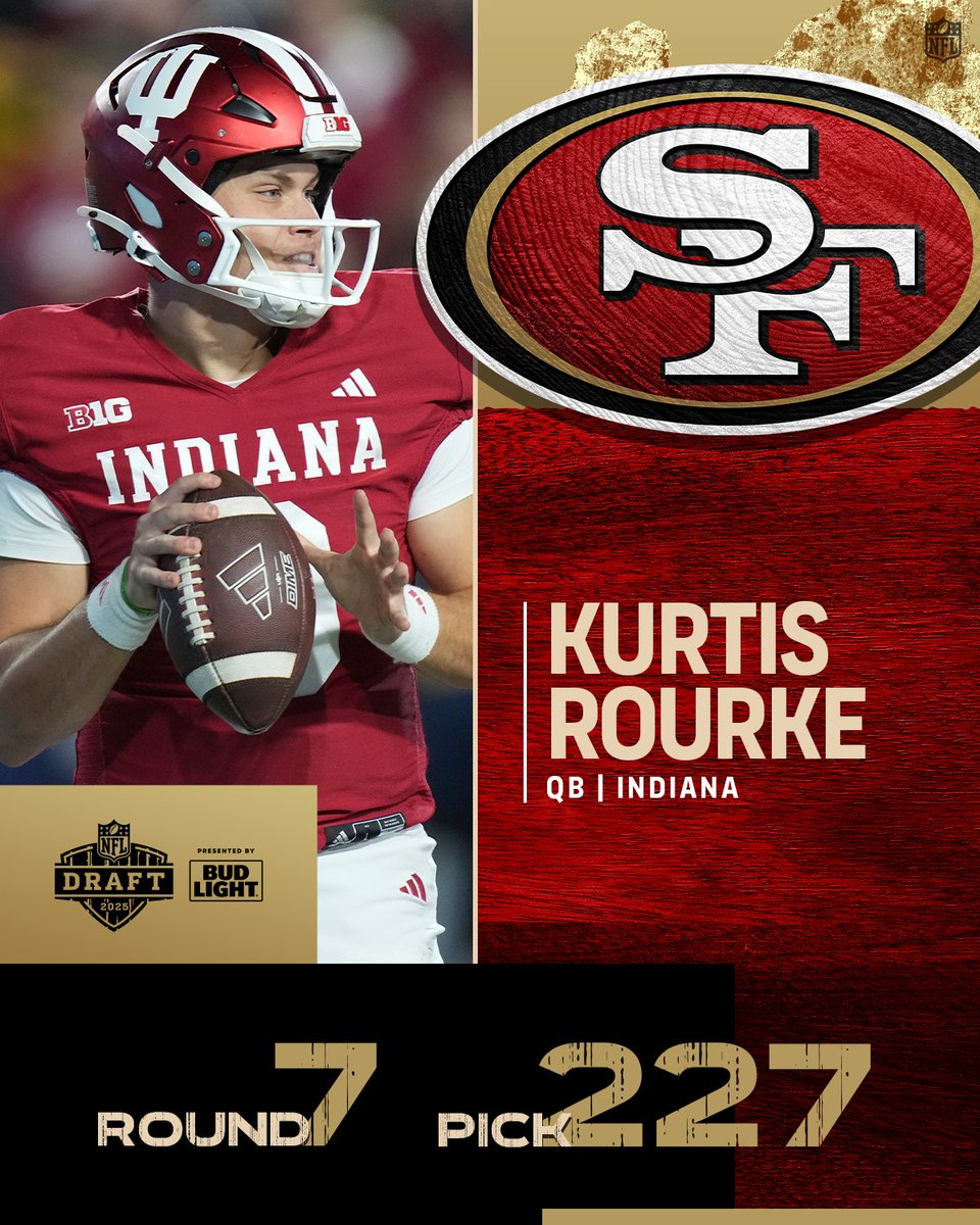 With the No. 227 overall pick in the 2025 <a href="/NFLDraft/">NFL Draft</a>, the <a href="/49ers/">San Francisco 49ers</a> select Kurtis Rourke.

📺: #NFLDraft on NFLN/ESPN/ABC
📱: Stream on <a href="/NFLPlus/">NFL+</a>