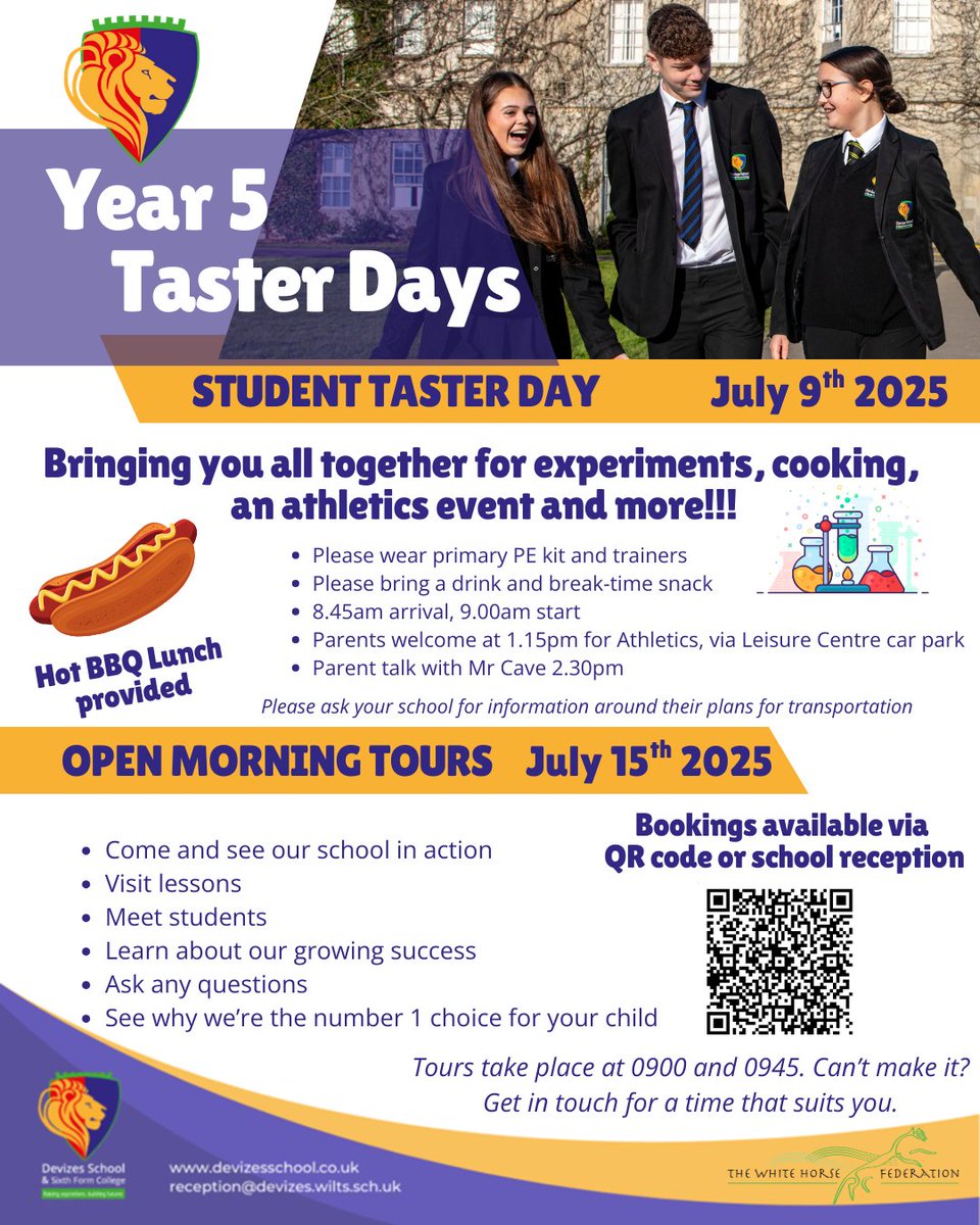 We're looking forward to our Year 5 events as we welcome what will be the class of what will be 2031! Please share far and wide with parents so all know how to come and see our school in action, and see why picking Devizes School for your child is an easy decision!