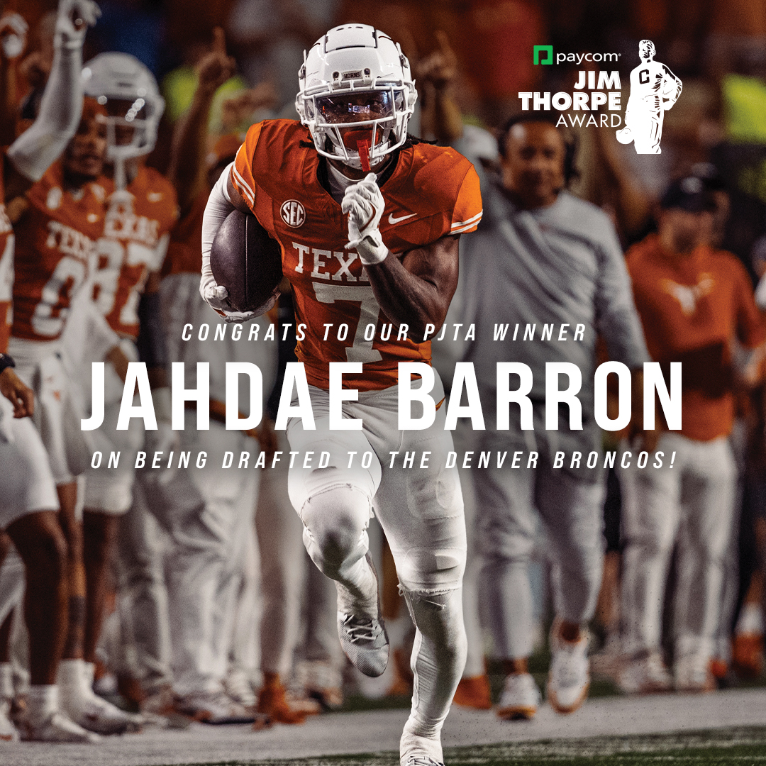 Paycom (@paycom) on Twitter photo Congrats to our Paycom Jim Thorpe Award winner, Jahdae Barron, on being drafted to the Denver Broncos! #PaycomJimThorpeAward <a href="/Officia1dae/">Jahdae barron 🏁</a> <a href="/jimthorpeaward/">Paycom Jim Thorpe Award</a> Congrats to our Paycom Jim Thorpe Award winner, Jahdae Barron, on being drafted to the Denver Broncos! #PaycomJimThorpeAward <a href="/Officia1dae/">Jahdae barron 🏁</a> <a href="/jimthorpeaward/">Paycom Jim Thorpe Award</a>