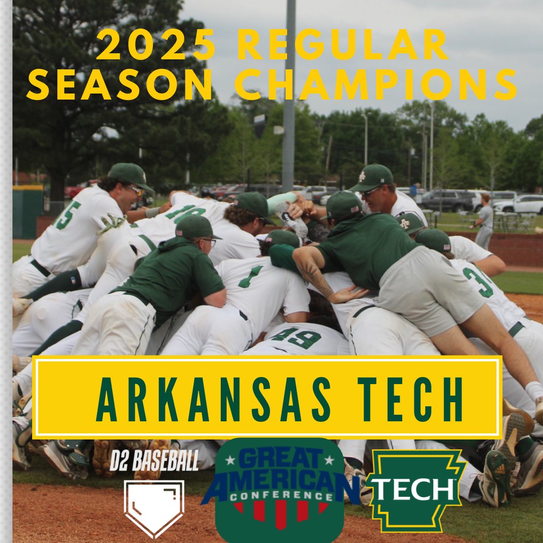 D2 Baseball (@diviibaseball) on Twitter photo With their weekend sweep, <a href="/ATUBaseball/">Arkansas Tech Baseball</a> has claimed the GAC Regular Season Title and the No.1 Seed in the tournament!
Congratulations to Arkansas Tech!
#D2Baseball With their weekend sweep, <a href="/ATUBaseball/">Arkansas Tech Baseball</a> has claimed the GAC Regular Season Title and the No.1 Seed in the tournament!
Congratulations to Arkansas Tech!
#D2Baseball