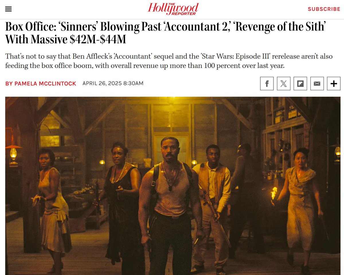 Sinners is blowing up! Potentially one of the lowest second week box office 'drops' in modern Hollywood history.