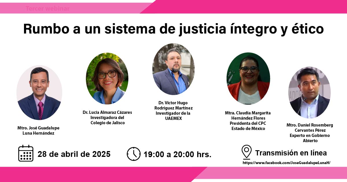 Jose_LunaH's tweet photo. #InformateYcomparte
Tercer webinar
Acompáñanos e informate!
Rumbo a un sistema de #Justicia íntegro y ético.
📆  28 de abril de 2025
 ⏰ 19:00
Transmisión en linea https://t.co/UM1CepBP7u