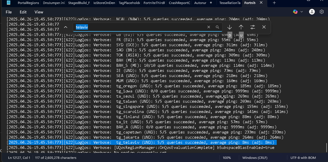 fnIsrealservers's tweet photo. Fortnite servers located in game files!  Found 'Tel_Aviv_AWS' in [file path, e.g., /Config/Servers.ini]
AVG(8ms)
#TelAvivServer #FortniteUpdate #FortnitePing https://t.co/GhjfsCVsDv