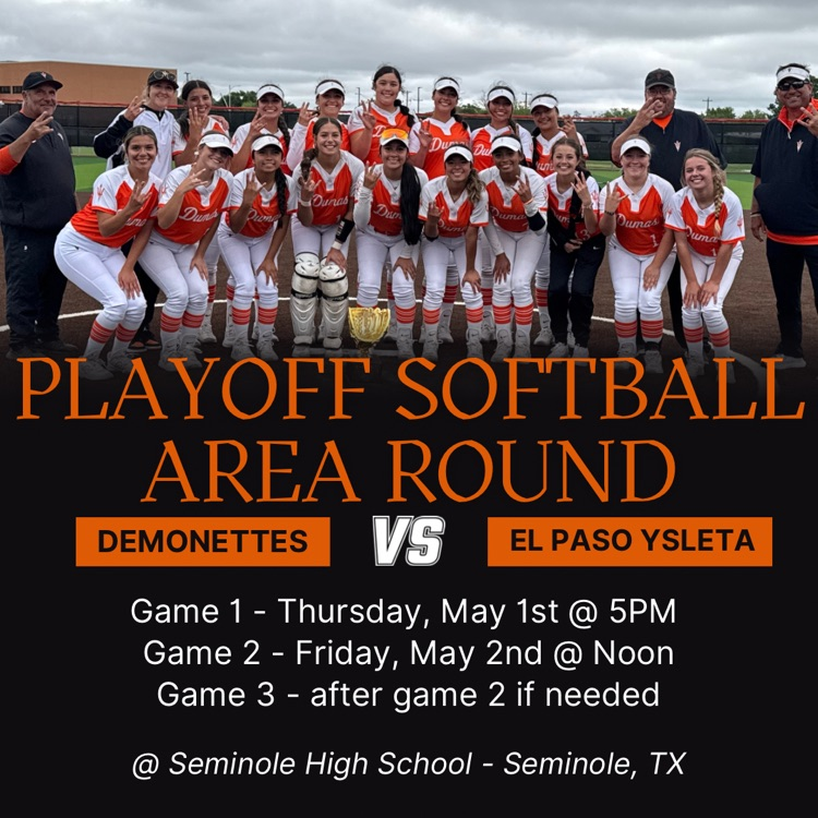 DISD_Athletics's tweet photo. 🔥 Demonettes are headed to the Area Round!! Tickets $5 & $3,cash at gate. Go Demonettes!!
#road2state l #dumasathletics | #DPND | #dumasdemons | #demonettes | #demonprideneverdies | #hssports https://t.co/qym9Fl5FCQ