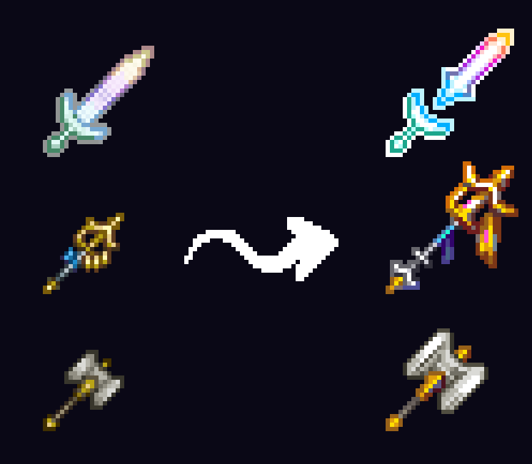dev_generic's tweet image. Resprited a few more weapons!

#terraria