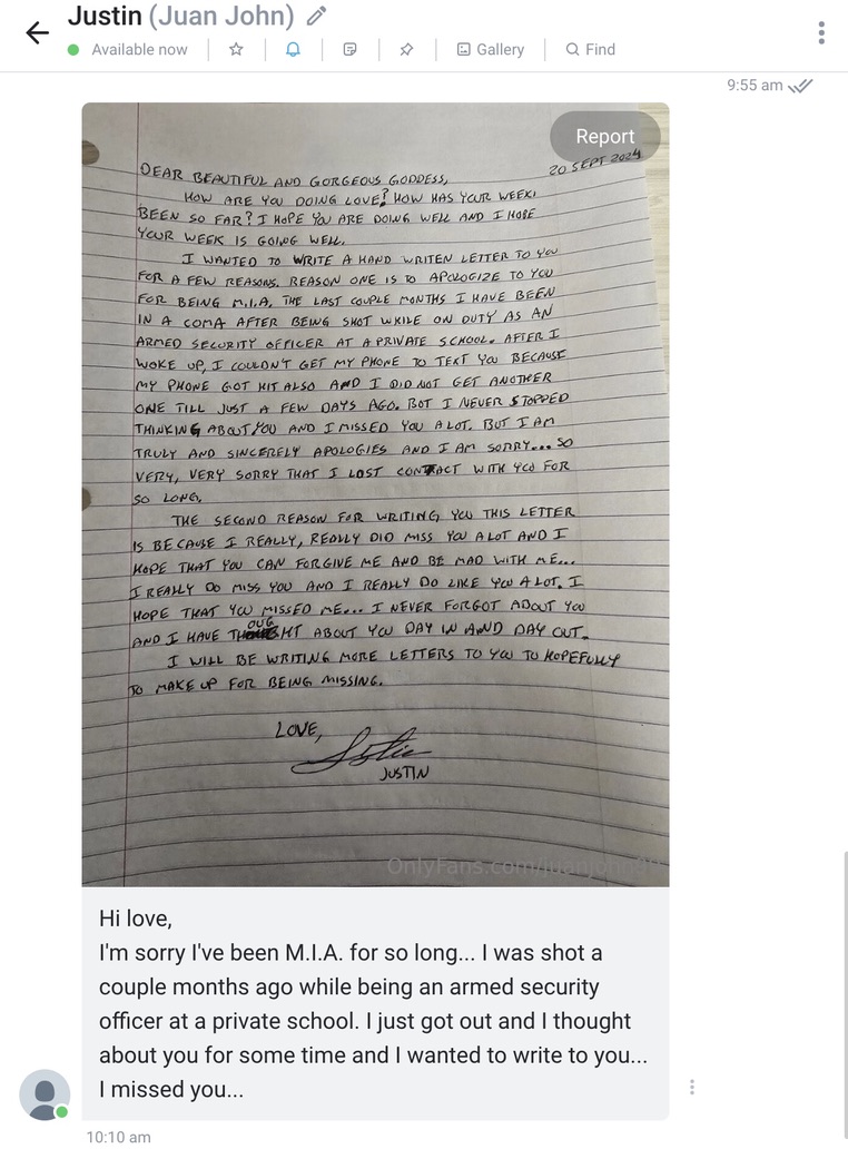 BlueWorld777's tweet image. Sometimes I get sad I remember a fan got shot at his security job, went into a coma, and the first thing he did when he woke up was hand-write me a love letter:)