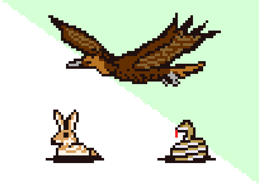 hypnoss's tweet image. 最近打った 鷲、兎、蛇！！
動物が出るSRPGは良いSRPG！！
意外な演出に使う予定でっす。
#ディアンカドキュメント #indiegame #SRPGSTUDIO