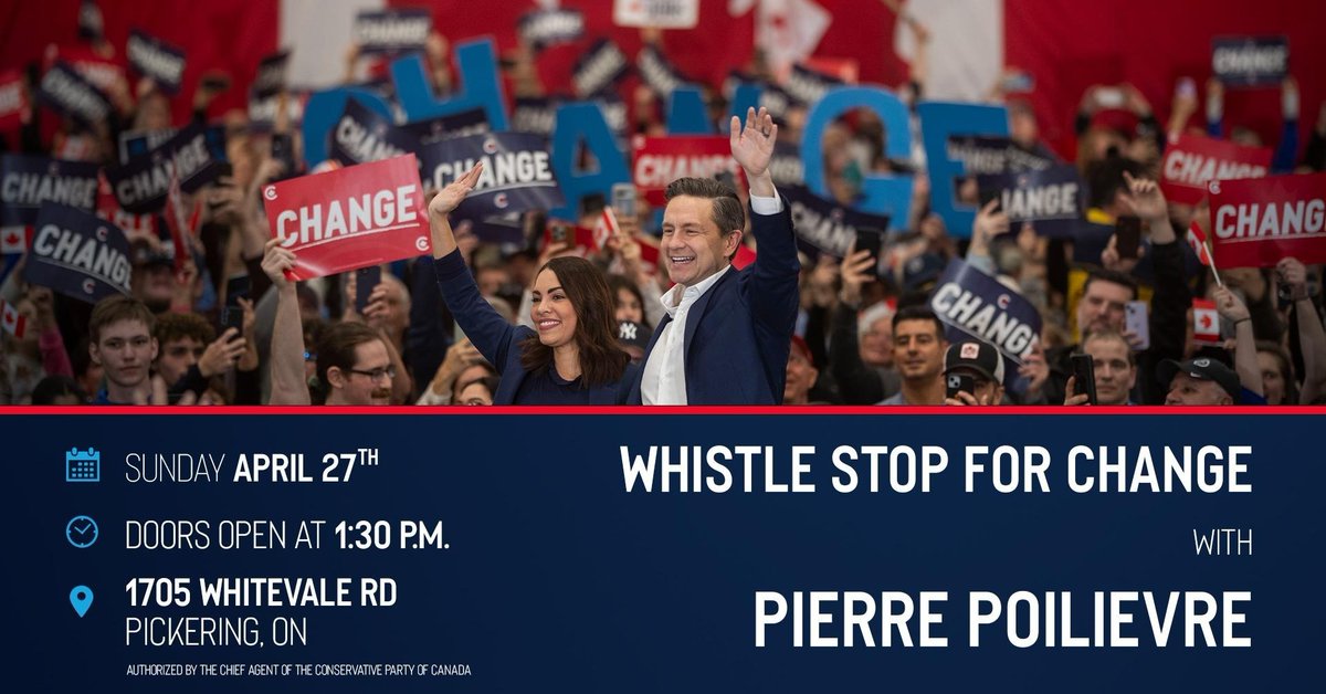 Pickering: Are you ready for CHANGE? 

Join us tomorrow afternoon as we rally to bring home Change for the Canada we know and love!

RSVP here: conservative.ca/whistle-stop-f…