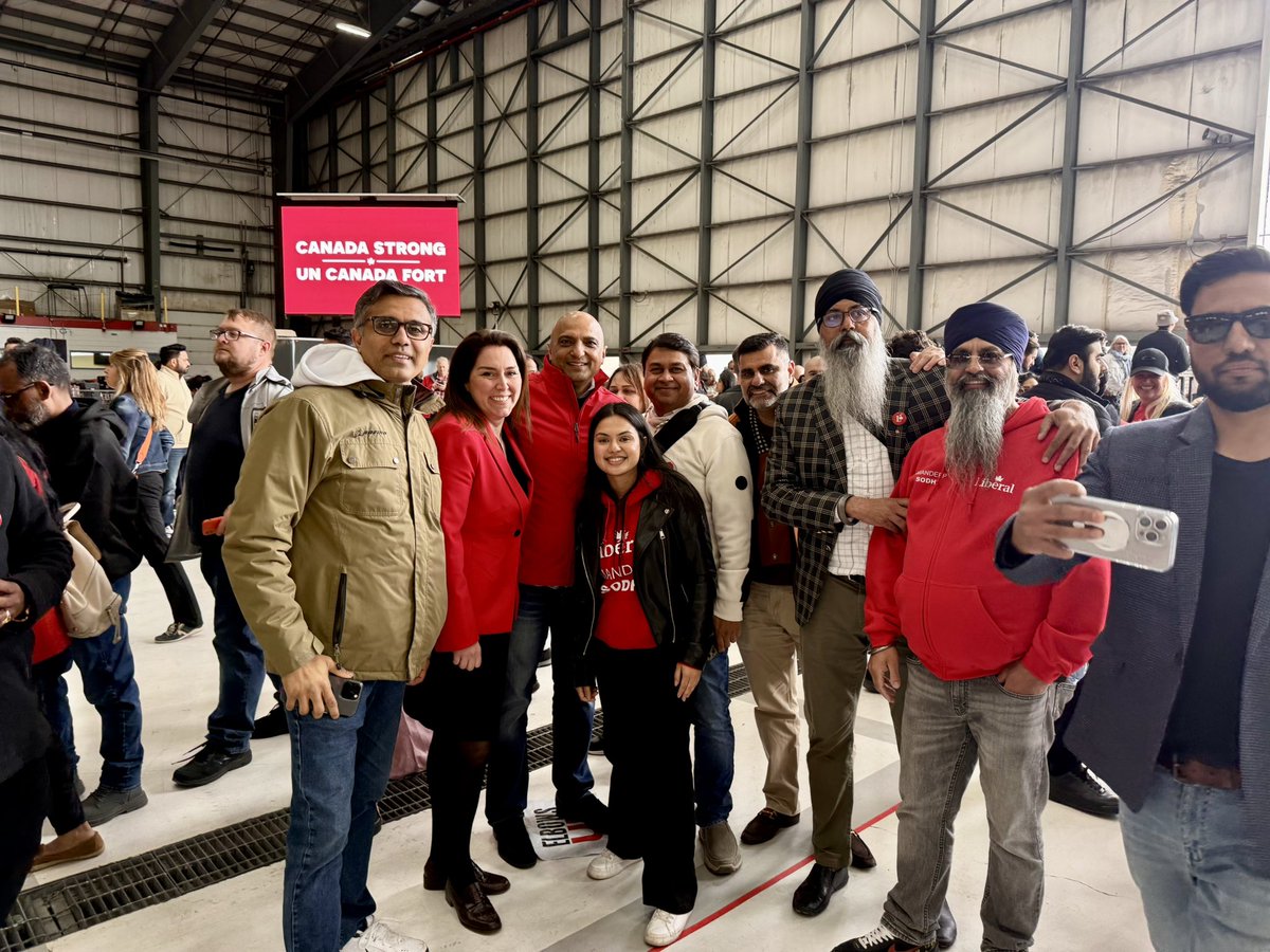 ibabbusran's tweet photo. The energy in Mississauga this afternoon was incredible! Canadians are excited to elect @MarkJCarney and our great Liberal team on Monday!
On April 28, vote for a stronger Canada.
Vote Liberal. @liberal_party @KamalKheraLib @rubysahotalib @SoniaLiberal @sodhiaman2001 https://t.co/NG2pfaT63w