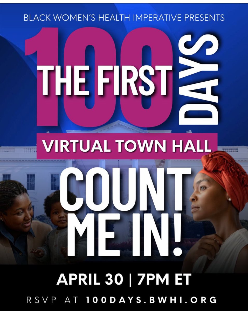 Hey Y’all,

Can yall do me a favor and join me this coming Wednesday as we talk Policies, Priorities and the Power we have in this climate?!?

Register Here: 100days.bwhi.org

See y’all in the chat !!! 

My team and I will be behind the scenes looking for you!!!!