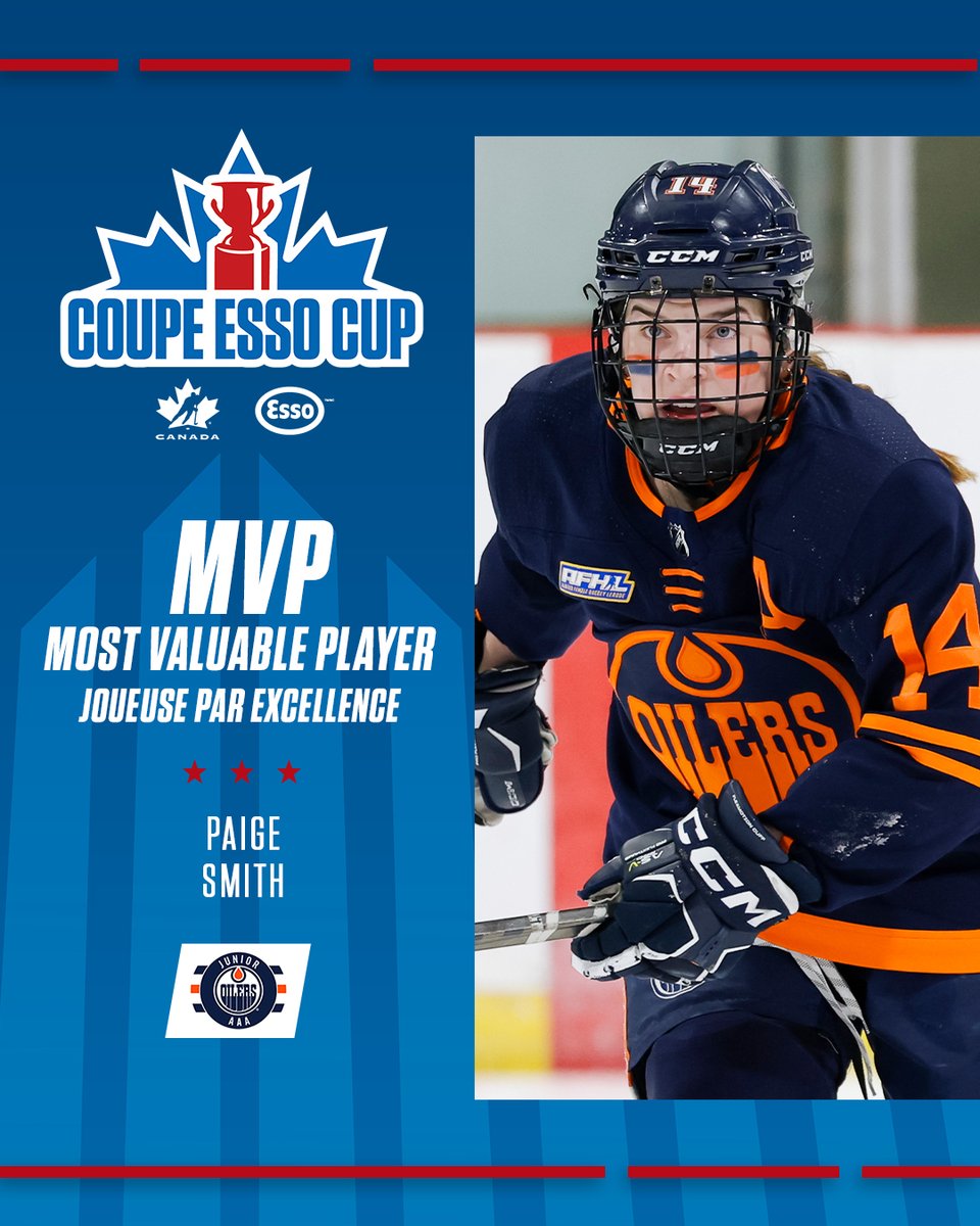 The #EssoCup Most Valuable Player is Paige Smith of the <a href="/jroilerswhite/">Edmonton U18 AAA Junior Oilers White</a>!

La Joueuse par excellence de la #CoupeEsso est Paige Smith des Jr. Oilers d’Edmonton!

<a href="/ImperialOil/">Imperial Oil</a>