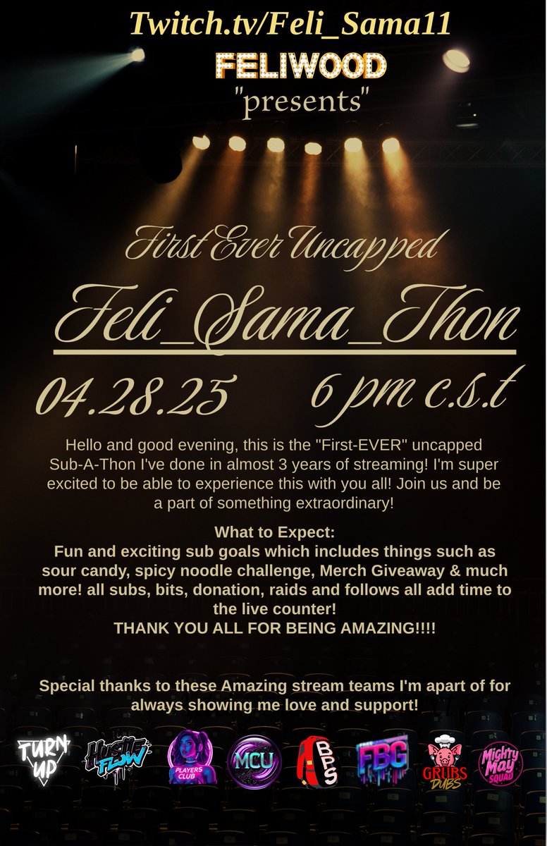 Feli-Sama🖤♓️ (@feli_sama11) on Twitter photo This Monday will be my 1st uncapped Subathon! also want to shout out the other communities of <a href="/StagKinghimself/">Stag</a> <a href="/fearthebeardttv/">FearTheBeard↔️TheBeardLounge</a> <a href="/HolyFxPrime/">HolyFX</a> for showing support for me as well! Of course id be nowhere without my stream teams <a href="/PaPaClutch21/">PaPa Clutch</a>! I'm excited yet nervous! much luv! This Monday will be my 1st uncapped Subathon! also want to shout out the other communities of <a href="/StagKinghimself/">Stag</a> <a href="/fearthebeardttv/">FearTheBeard↔️TheBeardLounge</a> <a href="/HolyFxPrime/">HolyFX</a> for showing support for me as well! Of course id be nowhere without my stream teams <a href="/PaPaClutch21/">PaPa Clutch</a>! I'm excited yet nervous! much luv!