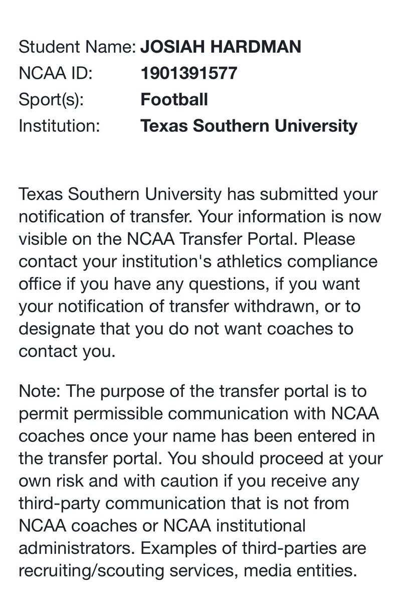 I am officially in the transfer portal as a grad student with one year of eligibility‼️