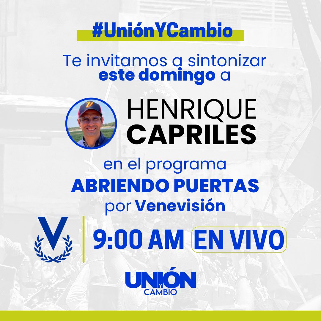 Te invitamos a sintonizar este domingo 27A, la entrevista a Henrique Capriles <a href="/hcapriles/">Henrique Capriles R.</a> en el programa Abriendo Puertas, por Venevisión.
