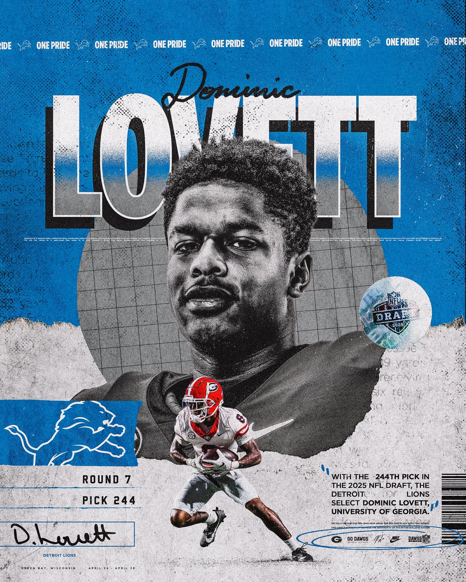 Georgia Football (@georgiafootball) on Twitter photo Another Dawg to Detroit ‼️
<a href="/DominicLovett2/">Dominic Lovett</a> is headed to the <a href="/Lions/">Detroit Lions</a>
#GoDawgs | #NFLDraft Another Dawg to Detroit ‼️
<a href="/DominicLovett2/">Dominic Lovett</a> is headed to the <a href="/Lions/">Detroit Lions</a>
#GoDawgs | #NFLDraft